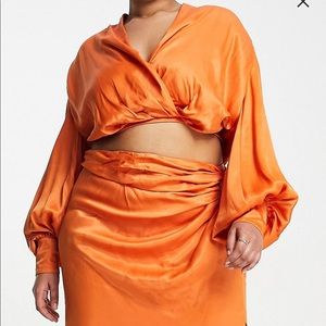 ASOS Curve Satin Top with Matching Skirt
